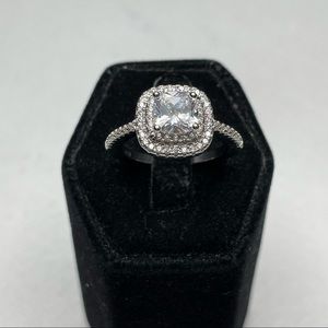 Beautiful Cushion Cut Double Halo White Diamond CZ Silver Plated Ring